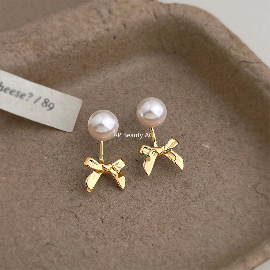 C관 - 골드 리본 진주 925 은침 귀걸이 [7208] 25.12-2