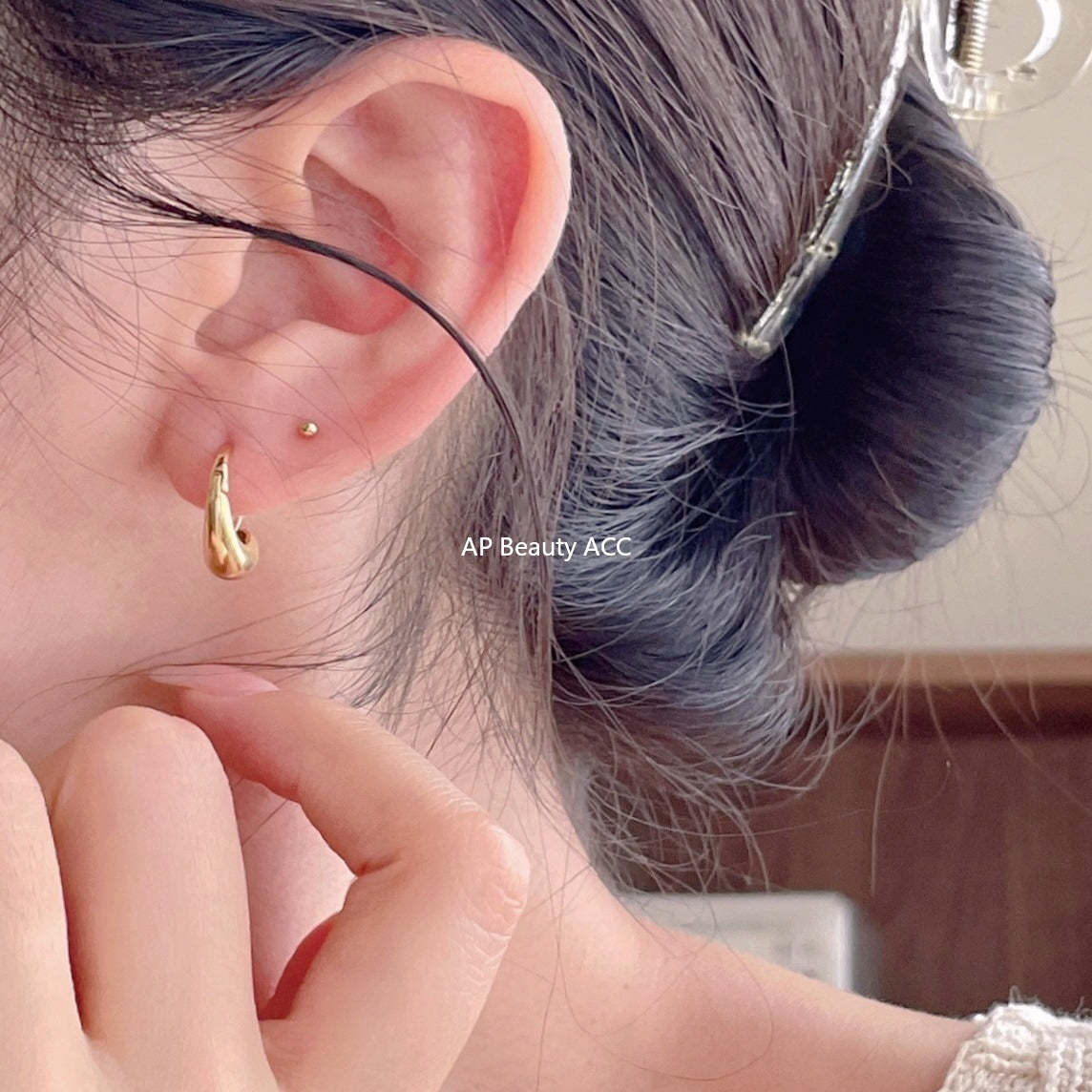 F관 - 925 실버 물방울 디자인 후프 귀걸이 [C1416] 25.11-1