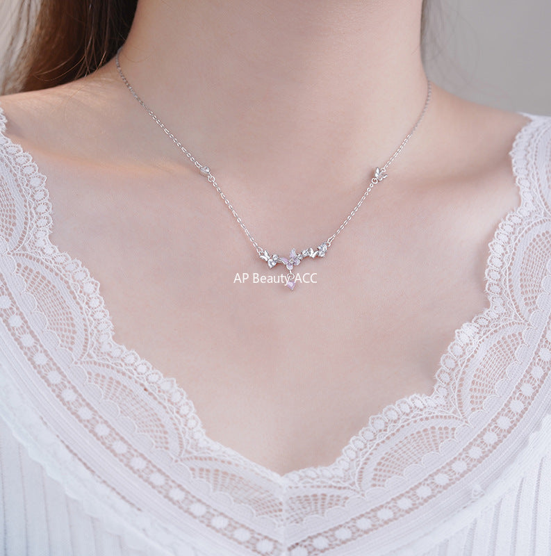 B관 - 999 실버 나비 하트 큐빅 펜던트 목걸이 [YC0028N_1] 25.10-3