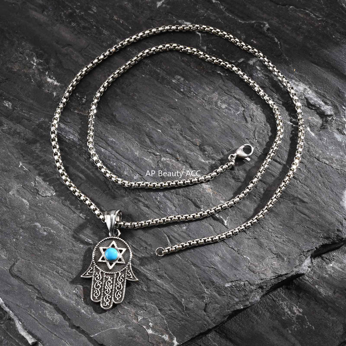 G관 - 스테인리스 터키석 파티마의 손 함사 펜던트 목걸이 [PN-2232] 25.11-1