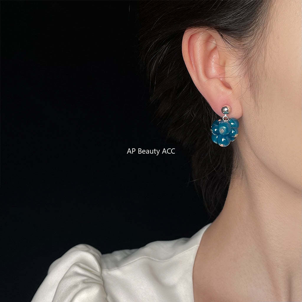 C관 - 글라스 블루 포도 핸드메이드 은침 귀걸이 [6238] 25.06-2