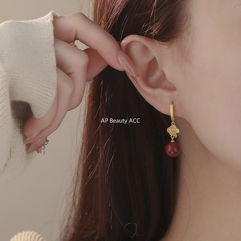 B관 - 999 실버 구름 모양 세라믹 레드 볼 귀걸이 [YC2194E_1] 25.02-3