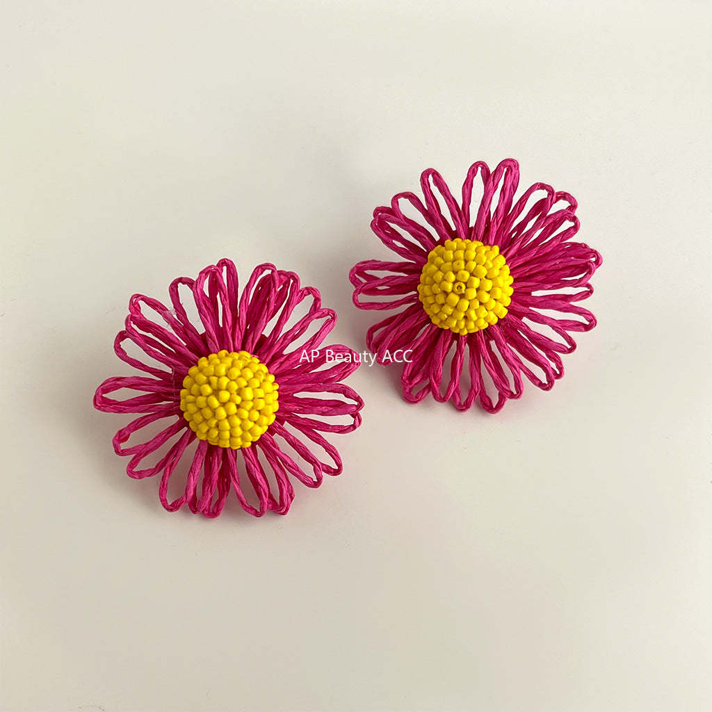 C관 - 컬러풀 핸드메이드 비즈 플라워 은침 귀걸이 [5538-5542] 25.02-2