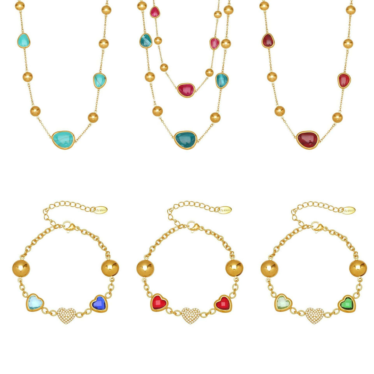 D관 - 컬러 레진 큐빅 하트 18K 도금 스테인리스 스틸 목걸이 팔찌 [TXP515] 25.12-2