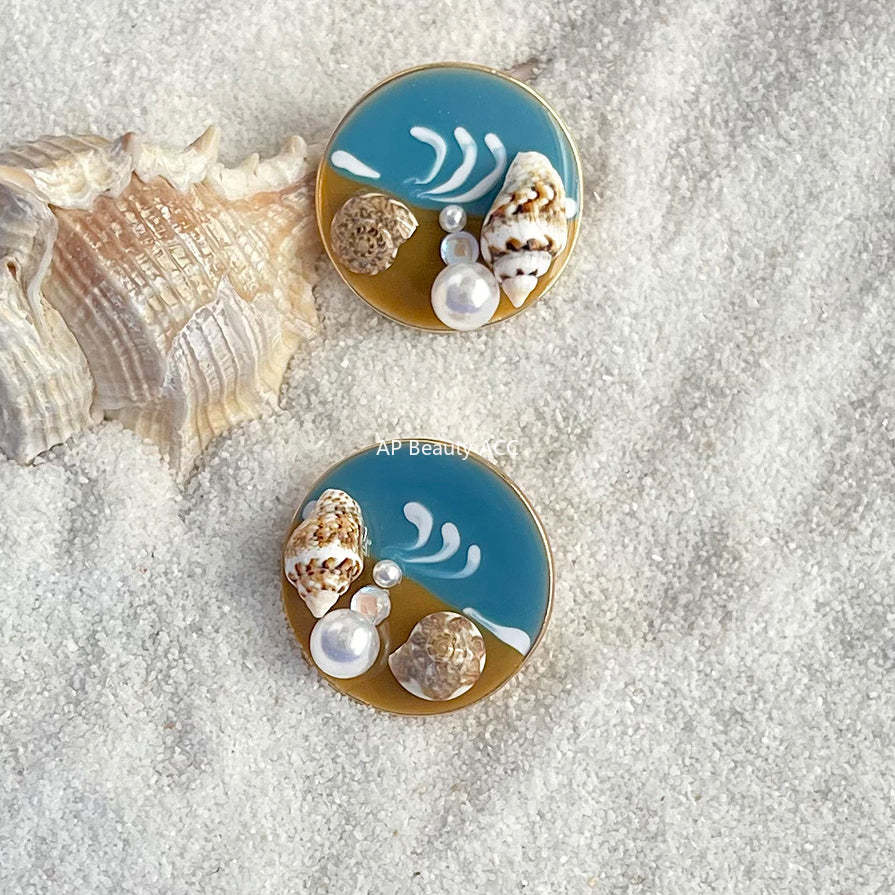 C관 - 소라 펜던트 담수 진주 바다 테마 14K 도금 귀걸이 [4368] 24.06-3