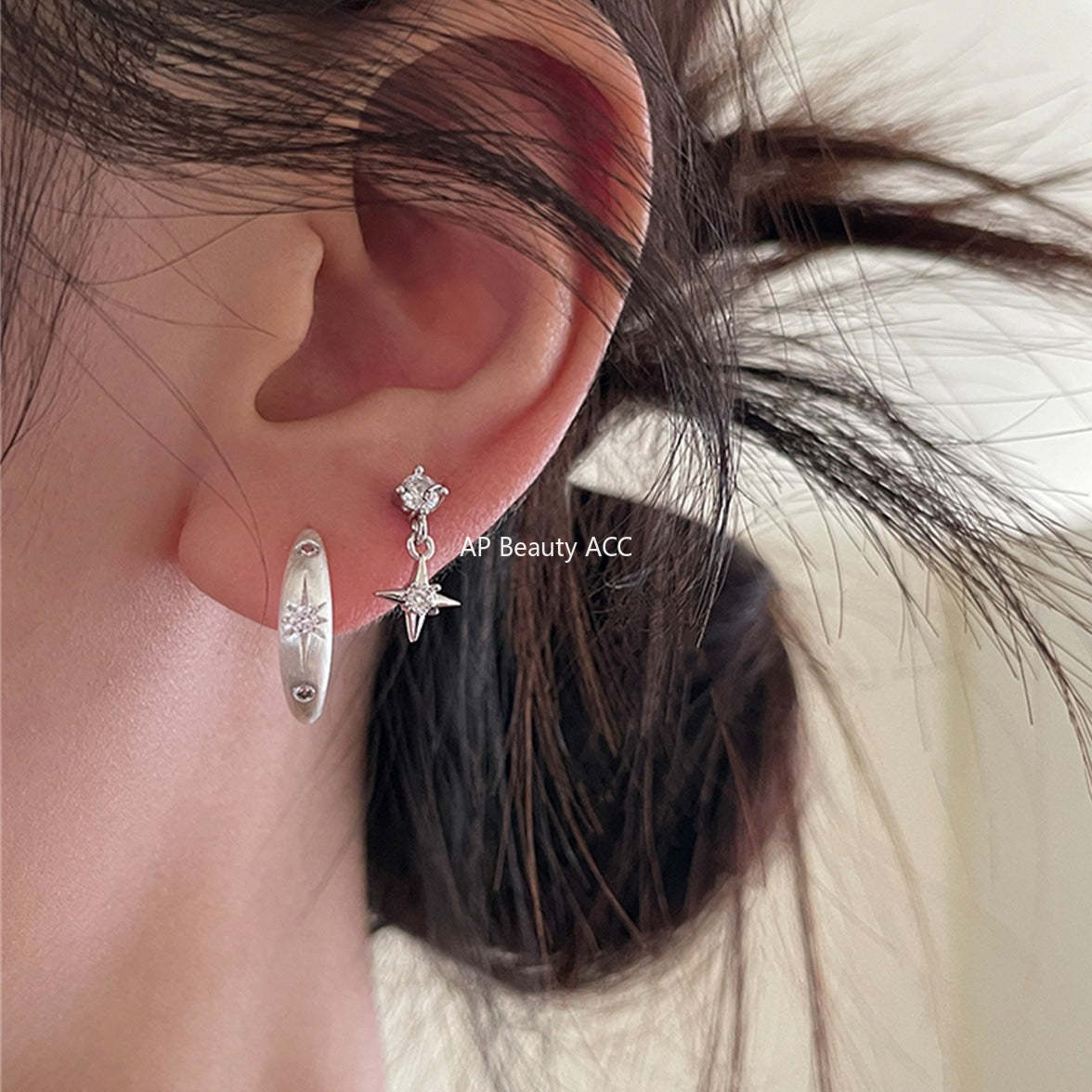 A관 - 샌딩 별 큐빅 925 은침 링 귀걸이 [EH-4015] 25.09-4