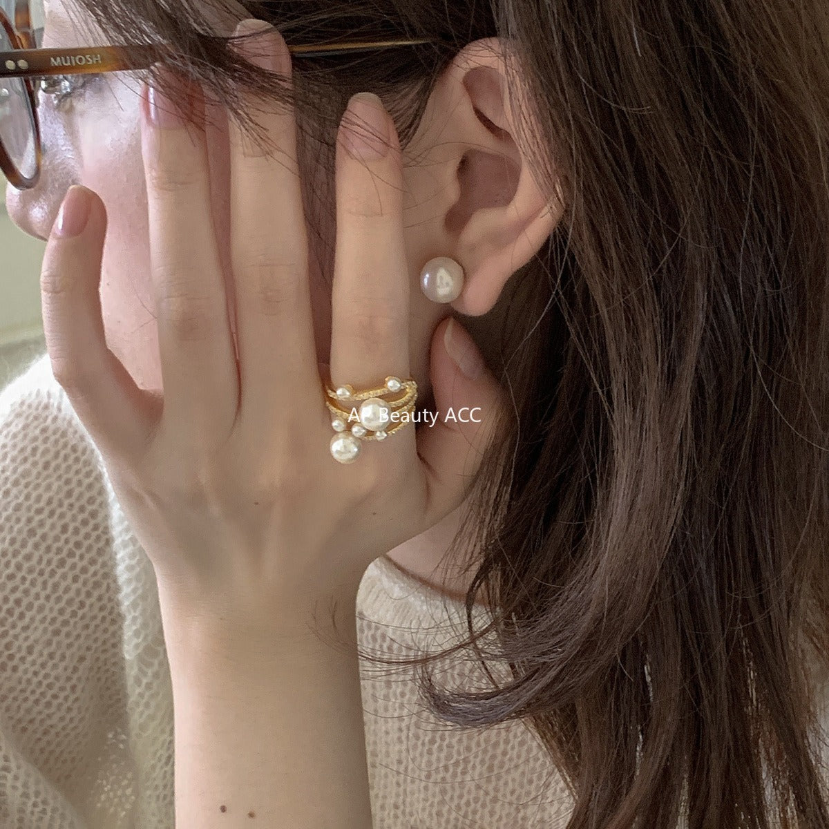 A관 - 빈티지 진주 레이어 큐빅 오픈형 반지 [JZ-0728] 25.11-1