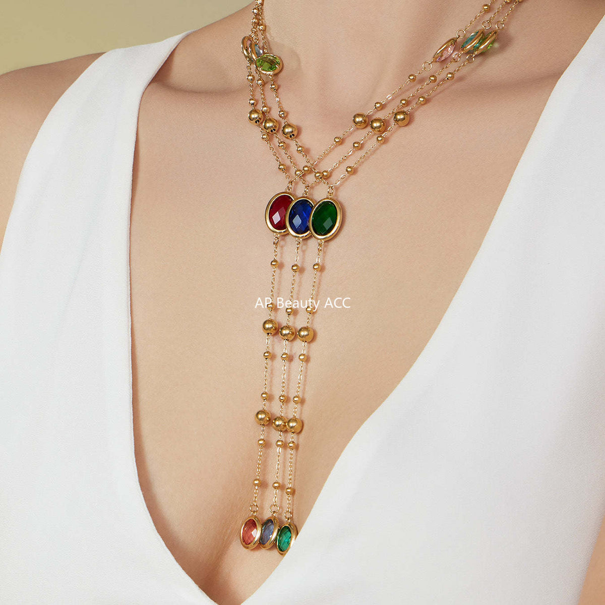 D관 - 스테인리스 스틸 타원형 컷팅 글라스 스톤 18K도금 목걸이 팔찌 귀걸이 [TXP506] 25.12-1