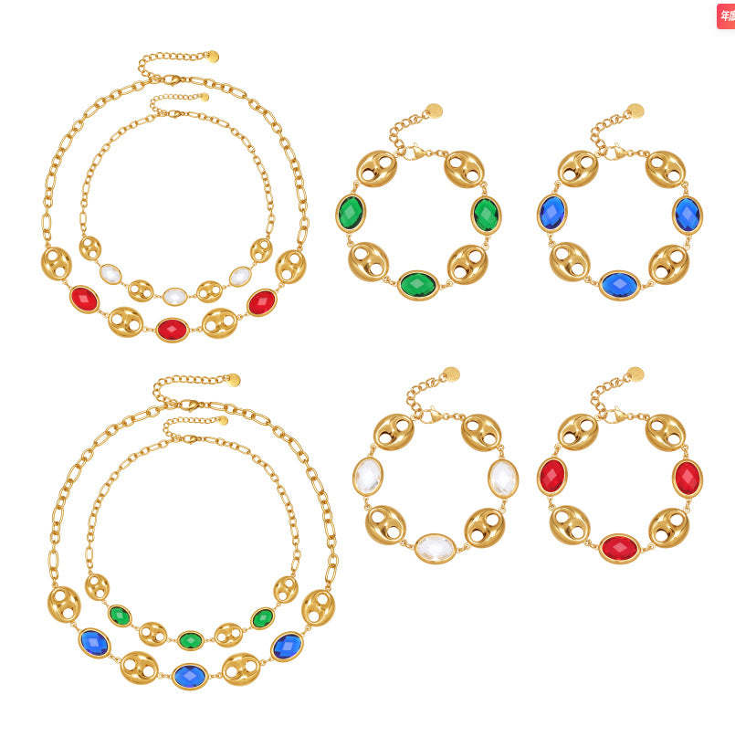 D관 - 돼지코 글라스 스톤 18K 도금 스테인리스 스틸 목걸이 팔찌 [TXP514] 25.12-2