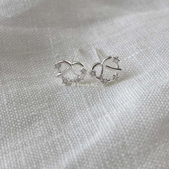 A관 - 999 실버 프레즐 모양 큐빅 귀걸이 [EH-3307.sj] 25.12-1