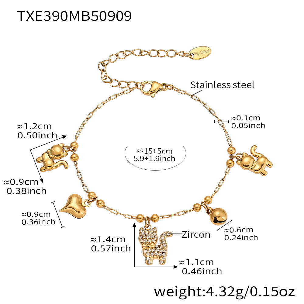 D관 - 스테인리스 스틸 큐빅 고양이 방울 하트 목걸이 팔찌 [TXP390-TXE390] 25.09-2