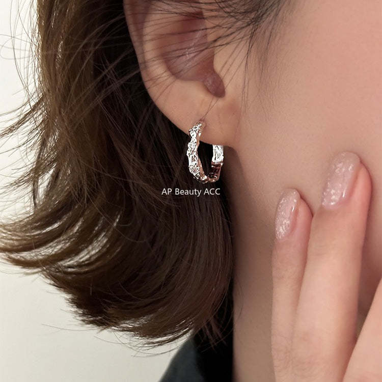 A관 - 비정형 텍스처 925 은침 링 귀걸이 [EH-4315] 25.12-2