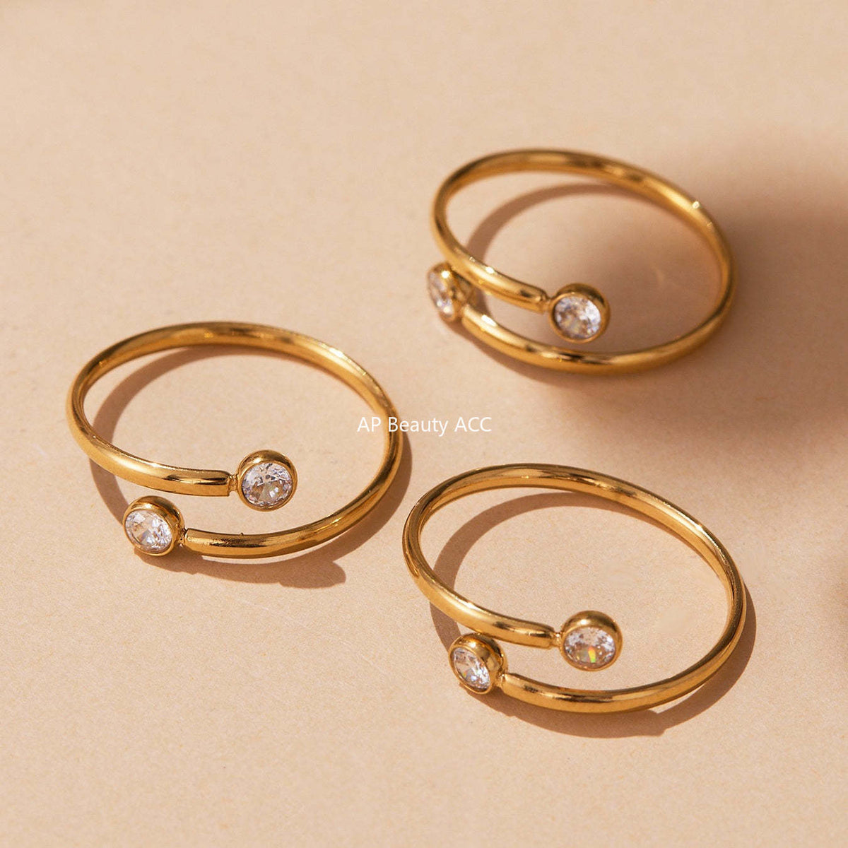 D관 - 큐빅 스테인리스 스틸 18K 골드 도금 반지 [A309-A312-A313] 25.09-4