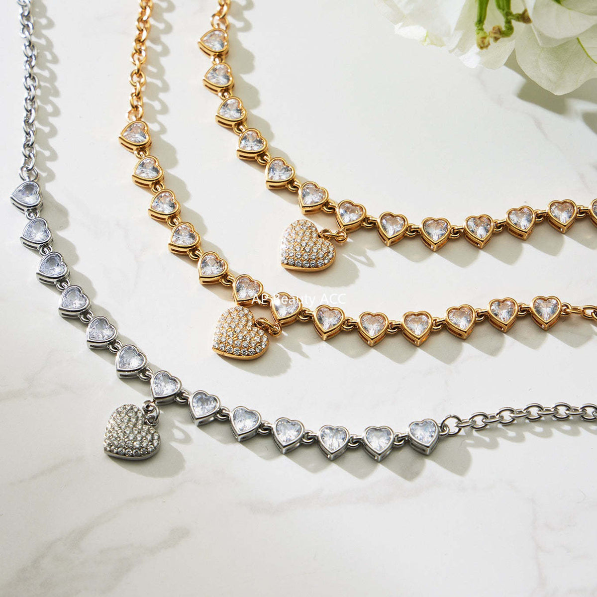 D관 - 스테인리스 스틸 하트 풀큐빅 18K 도금 목걸이 [P970] 25.11-4