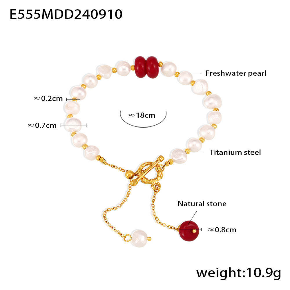 D관 - 산뜻한 러블리 담수 진주 OT 잠금 태슬 천연석 펜던트 팔찌 [E555] 24.09-2