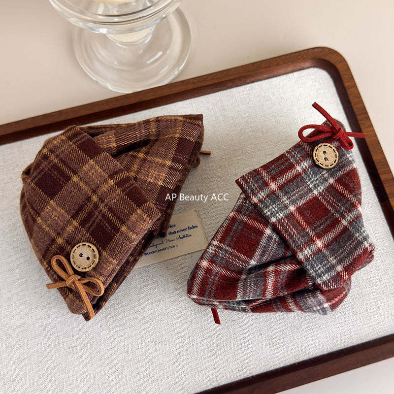 E관 - 리본 체크무늬 대형 빈티지 집게핀 [27613] 25.10-5