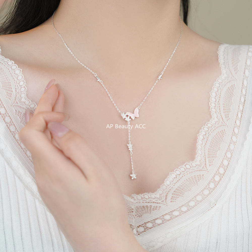 B관 - 999 실버 레진 나비 플라워 태슬 목걸이 [YC2185N_1] 25.11-4