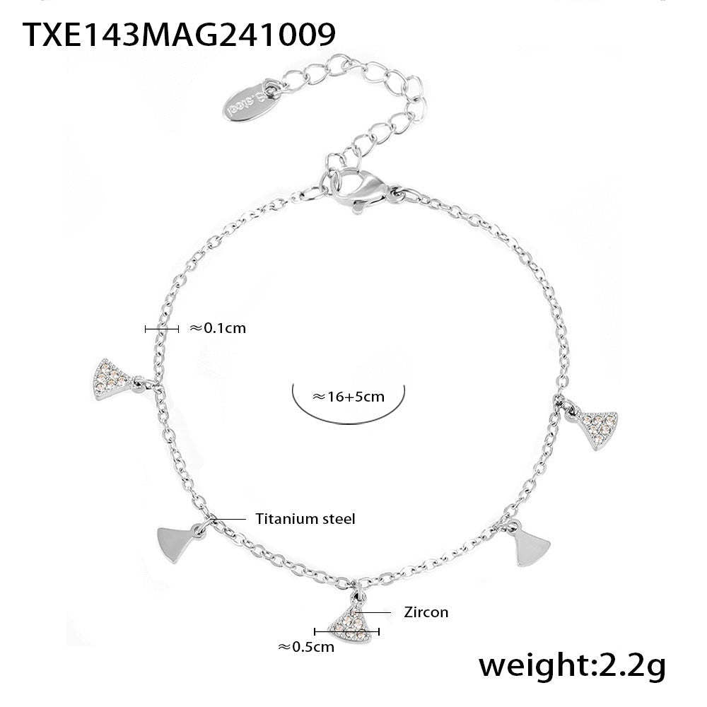 D관 - 티타늄 스틸 18K 도금 기하학적 드레스 모양 큐빅 목걸이 팔찌 [TXP143-TXE143-P1694] 24.10-3
