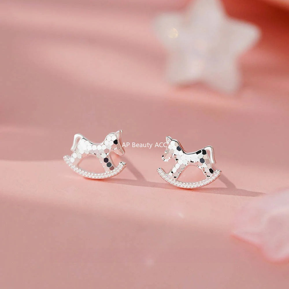 B관 - 999 실버 얼음 느낌 목마 모양 목걸이 귀걸이 [YC1327N_1 YC3225E_2] 25.11-4