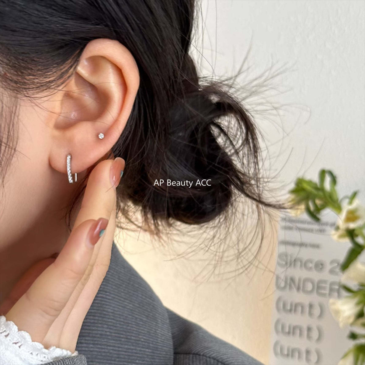 A관 - 999 실버 라인 큐빅 후크형 귀걸이 [EH-2203.EB] 25.12-2