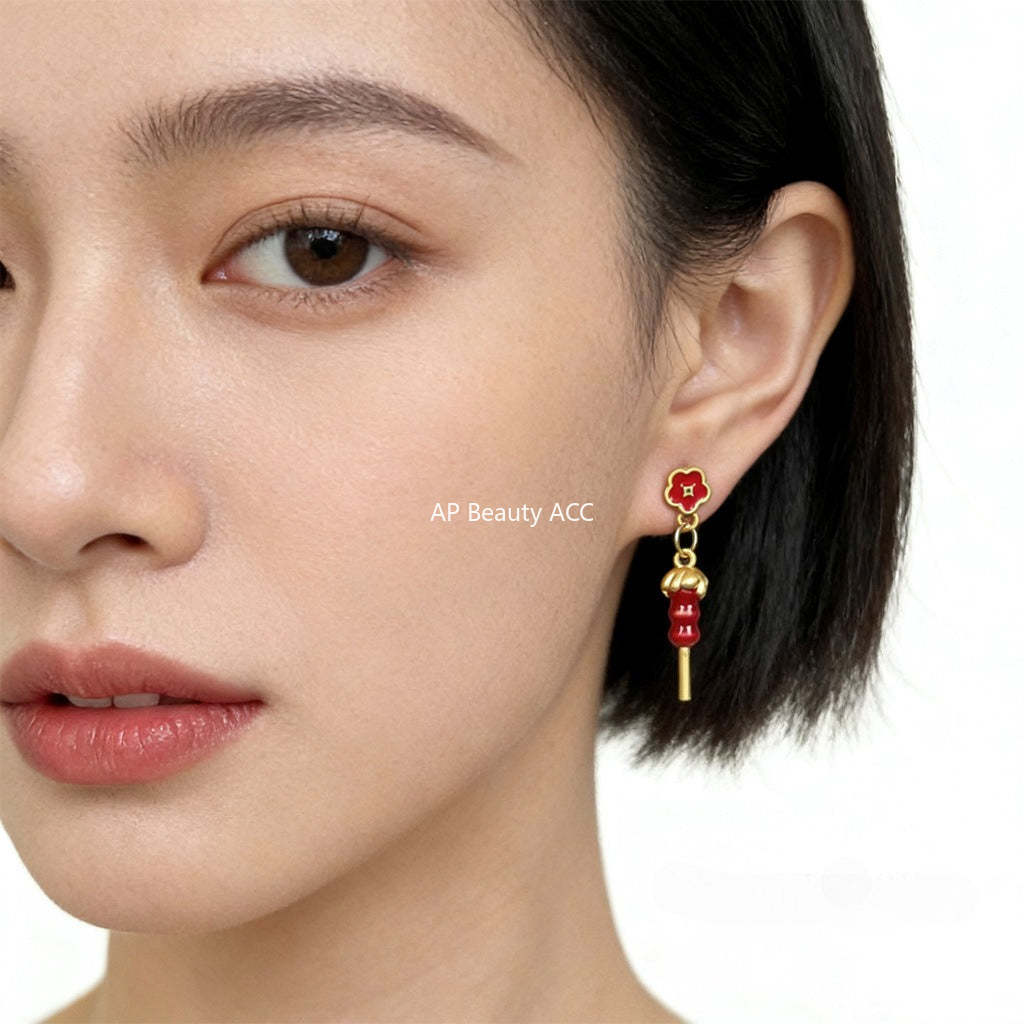 C관 - 핸드페인팅 탕후루 플라워 모양 925 은침 귀걸이 [7209] 25.12-2