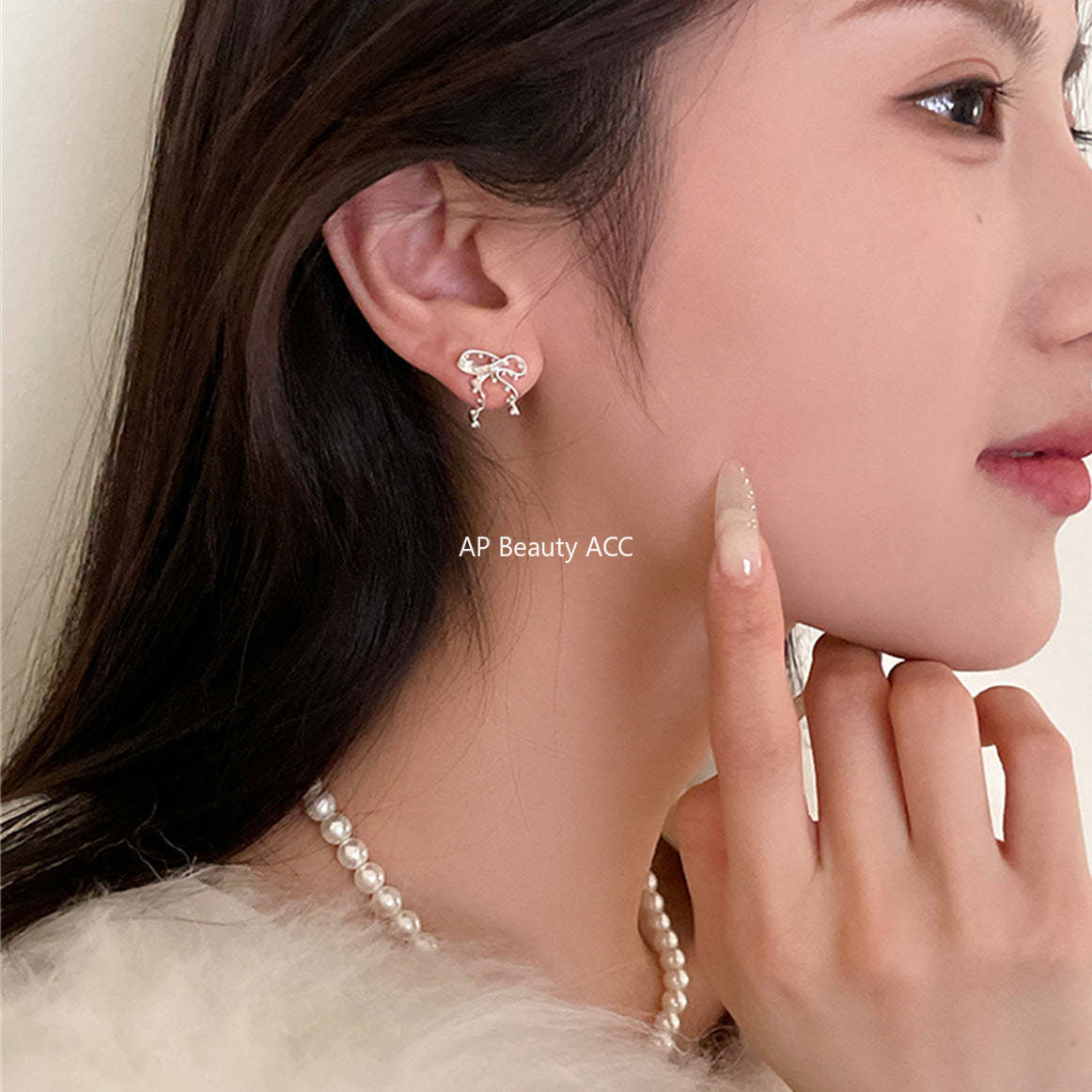 A관 - 925 은침 리본 진주 언밸런스 귀걸이 [EH-3501] 25.05-2