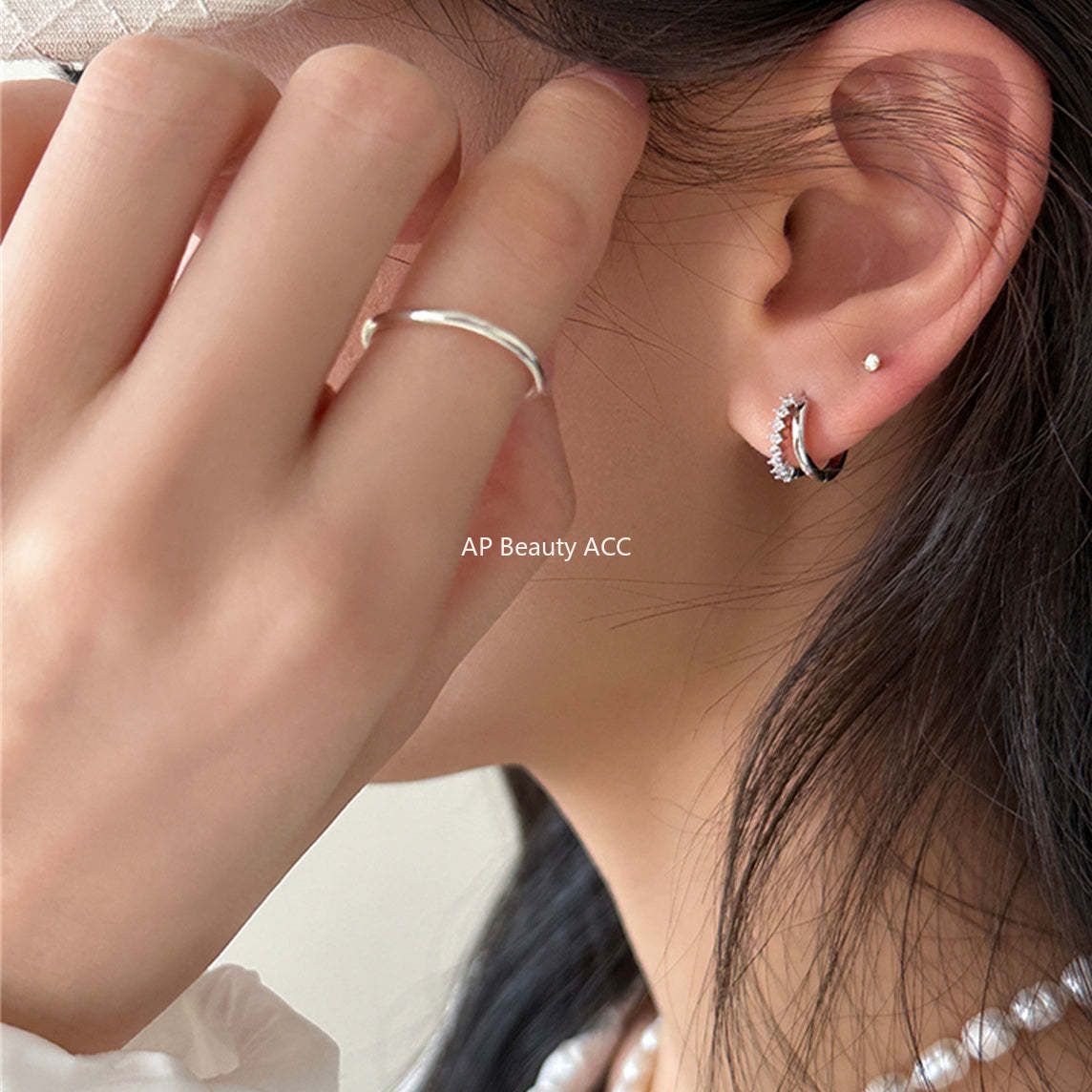 A관 - 빈티지 큐빅 925 은침 후프 귀걸이 [EH-3659] 25.08-3