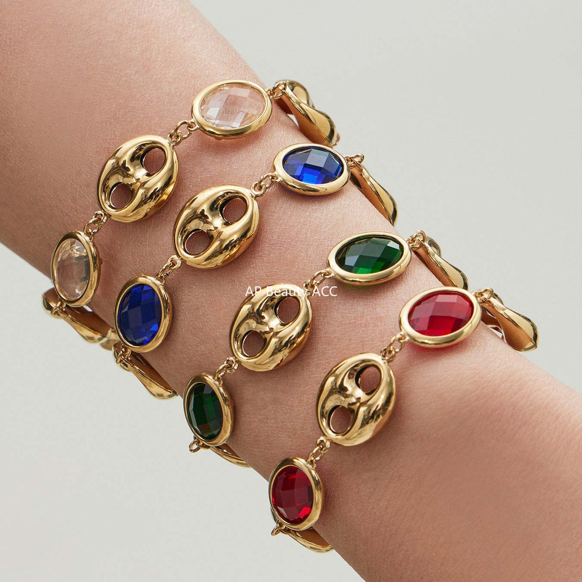 D관 - 돼지코 글라스 스톤 18K 도금 스테인리스 스틸 목걸이 팔찌 [TXP514] 25.12-2