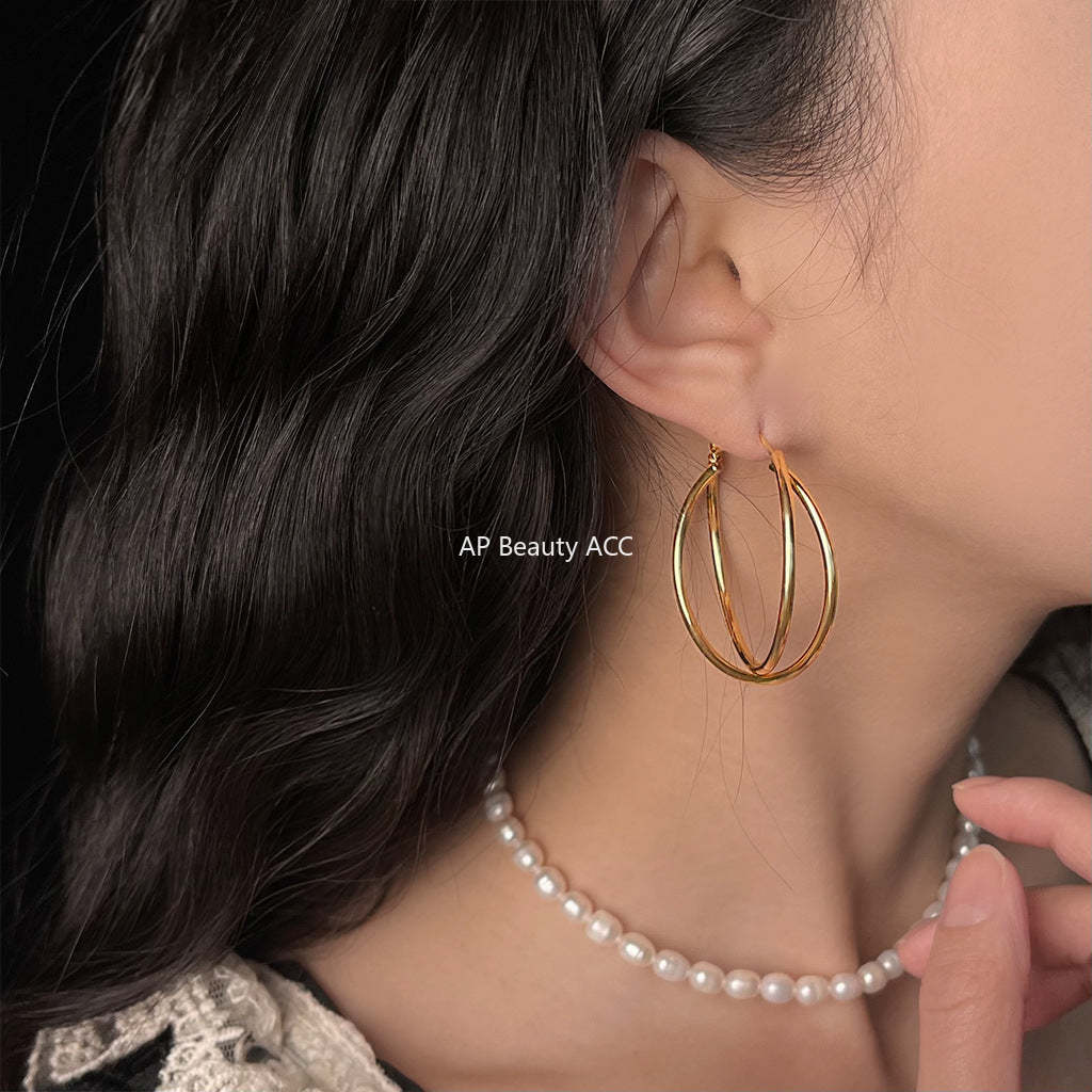 C관 - 14K 도금 트위스트 링 디자인 귀걸이 [5723-5724] 25.03-3