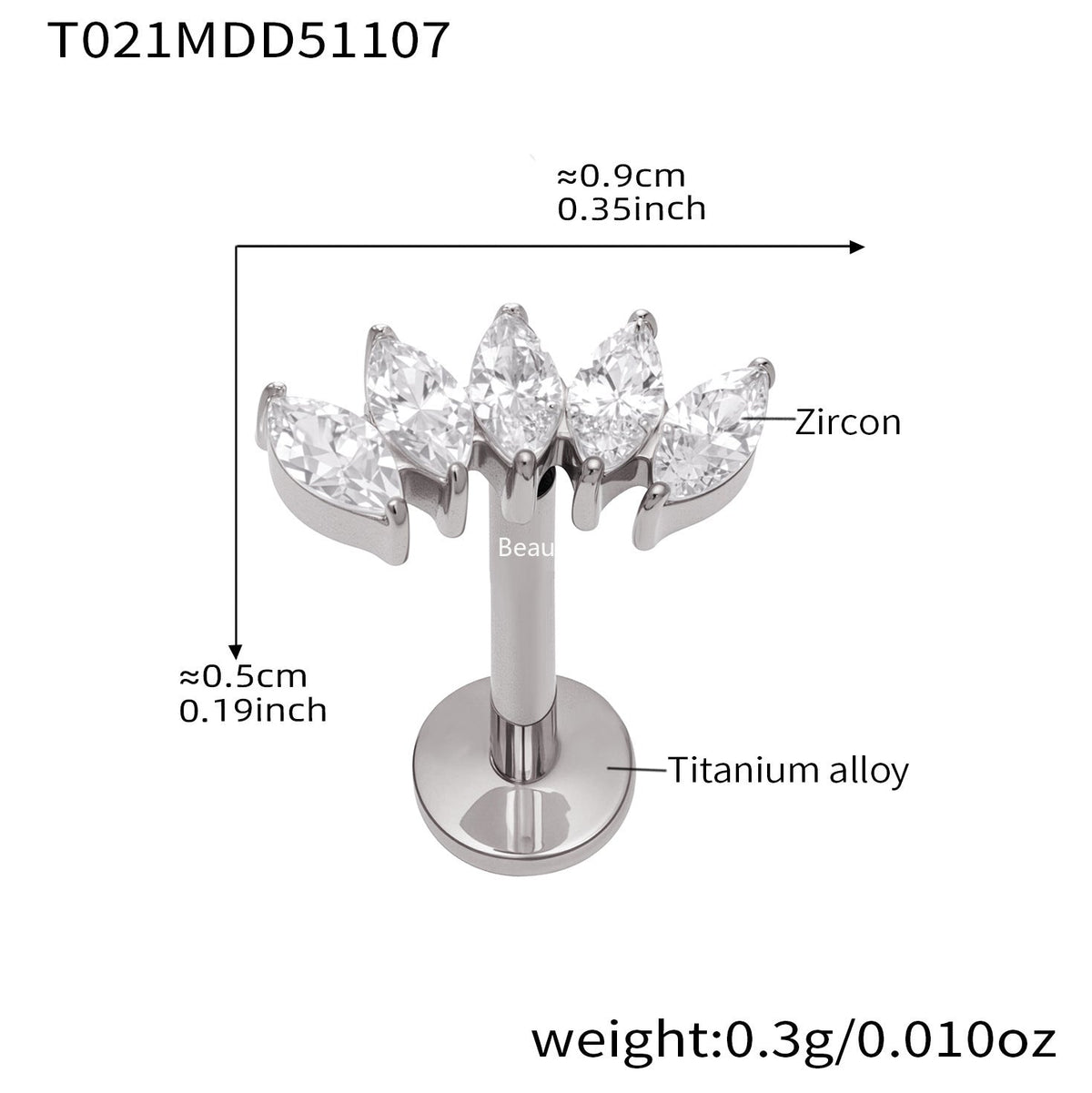 D관 - 티타늄 합금 스틸 입술용 단품 피어싱 [T009] 25.11-2