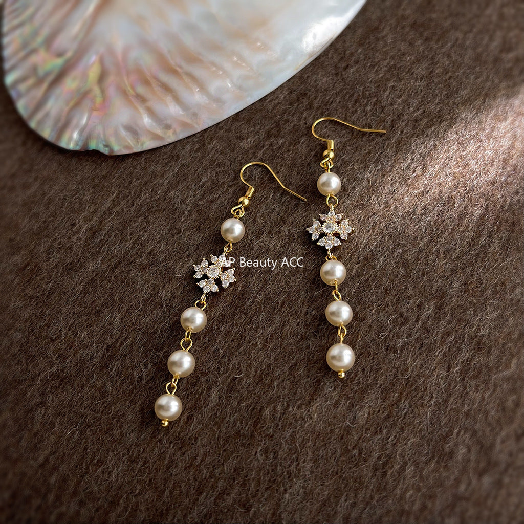 C관 - 미니 큐빅 롱 진주 드롭 핸드메이드 후크 귀걸이 [7064] 25.11-2