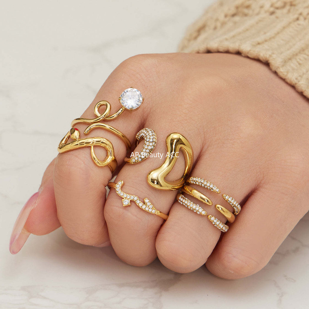 D관 - 스테인리스 스틸 18K 도금 미니 큐빅 오픈형 반지 [A382-A-A622-A674] 25.12-3