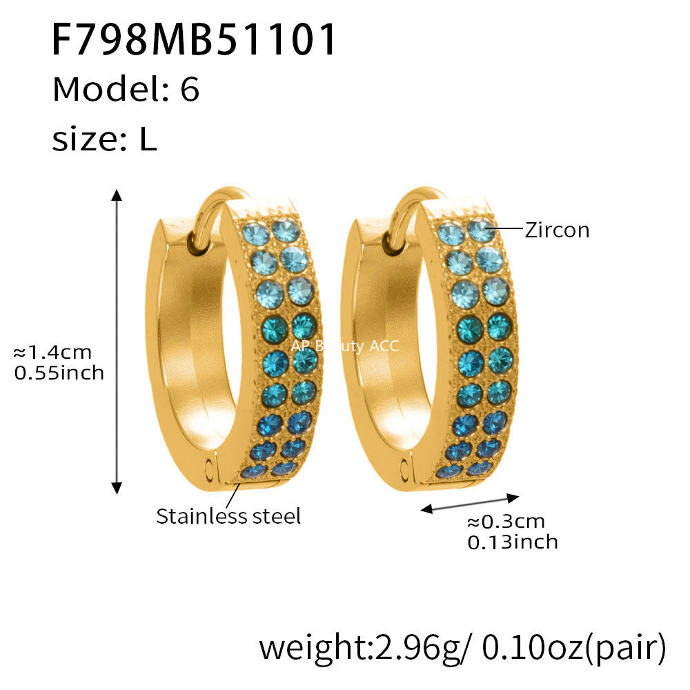 D관 - 스테인리스 18K 도금 C자형 멀티컬러 큐빅 귀걸이 [F798] 25.11-1