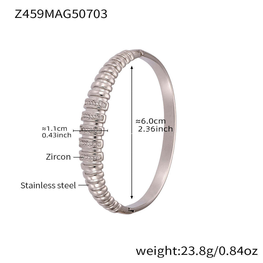D관 - 대나무 물결 디자인 큐빅 스테인리스 스틸 18K 도금 팔찌 [Z454] 25.07-2