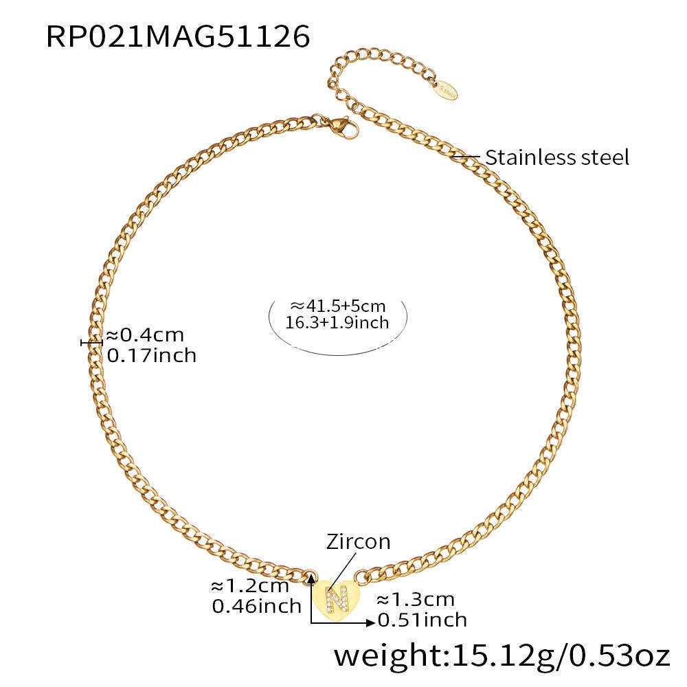 D관 - 스테인리스 스틸 하트 알파벳 큐빅 18K 도금 펜던트 목걸이 [RP021] 25.12-1