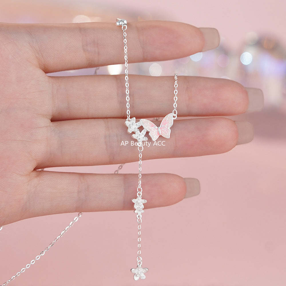 B관 - 999 실버 레진 나비 플라워 태슬 목걸이 [YC2185N_1] 25.11-4