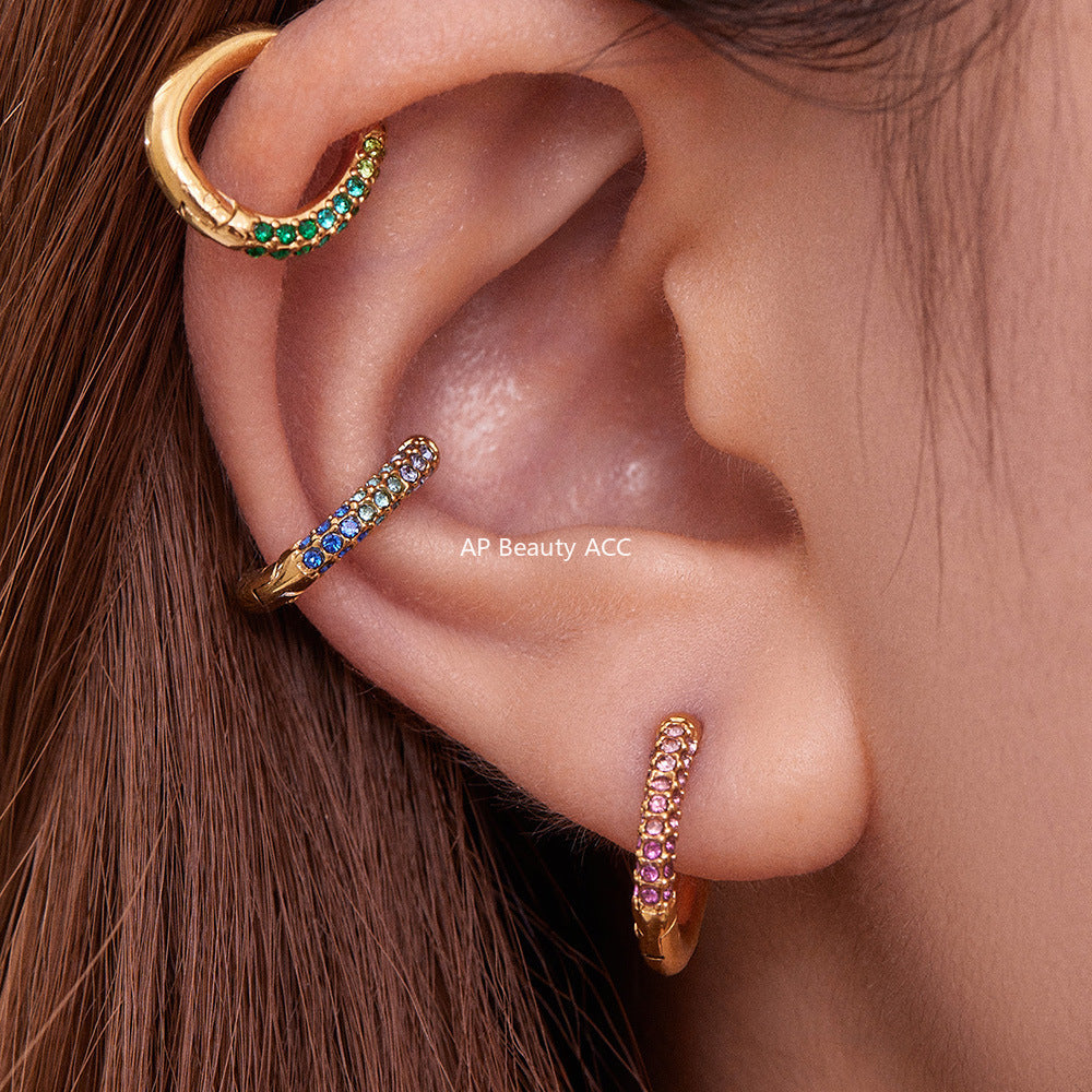 D관 - 스테인리스 18K 도금 멀티컬러 큐빅 링 귀걸이 [F752] 25.11-1