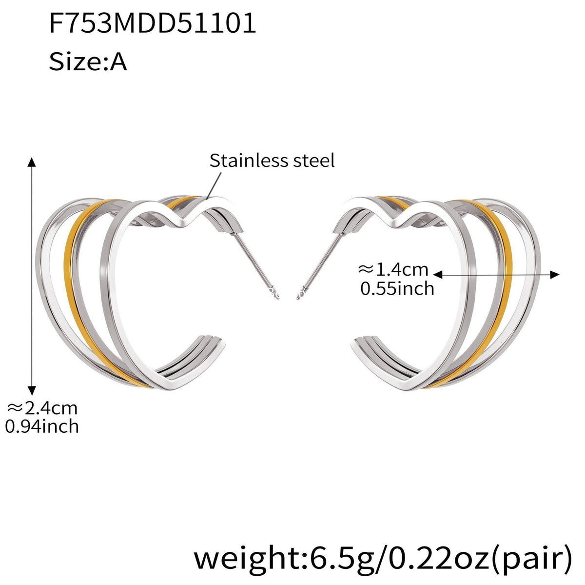 D관 - 스테인리스 18K 도금 레이어 하트 트위스트 귀걸이 [F753] 25.11-1