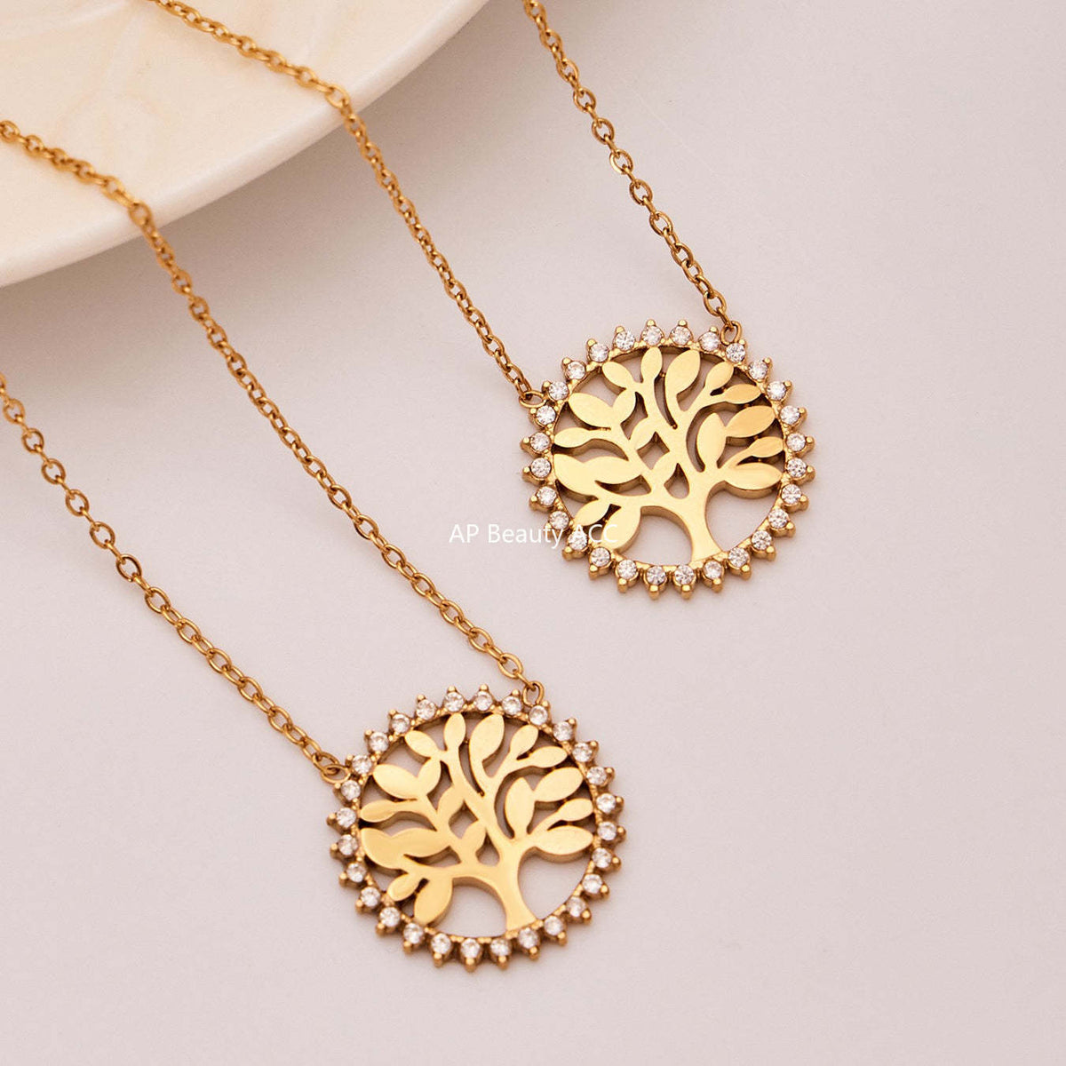 D관 - 스테인리스 스틸 생명나무 큐빅 원형 펜던트 목걸이 팔찌 [TXP440] 25.10-4