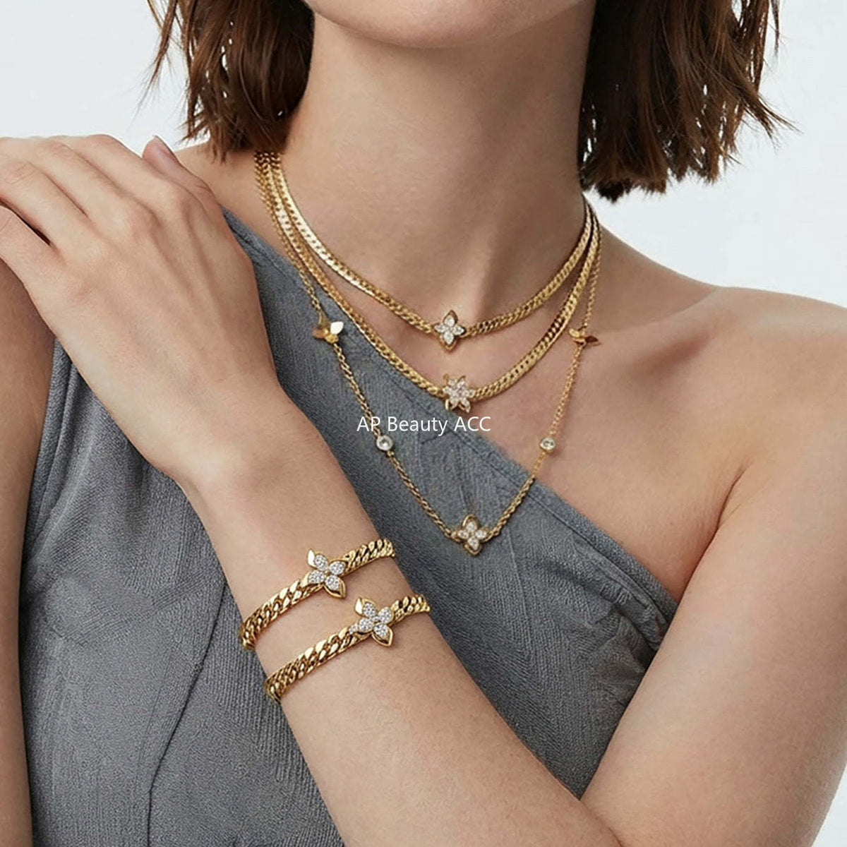 D관 - 스테인리스 스틸 큐빅 플라워 펜던트 목걸이 팔찌 [TXP525] 25.12-3