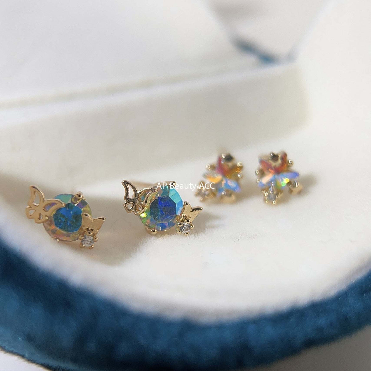 C관 - 고급스러운 미니 글라스 진주 14K 도금 은침 나비 귀걸이 [3754-3755] 24.04-2