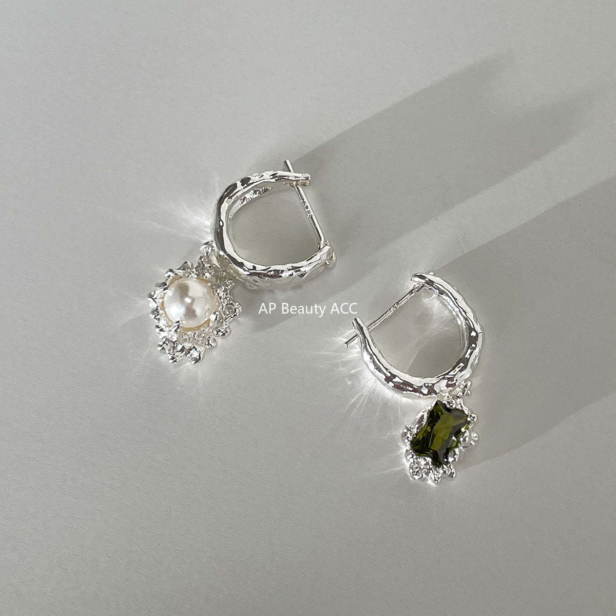 A관 - 925 은침 큐빅 진주 언밸런스 후프 귀걸이 [EH-4120] 25.10-5