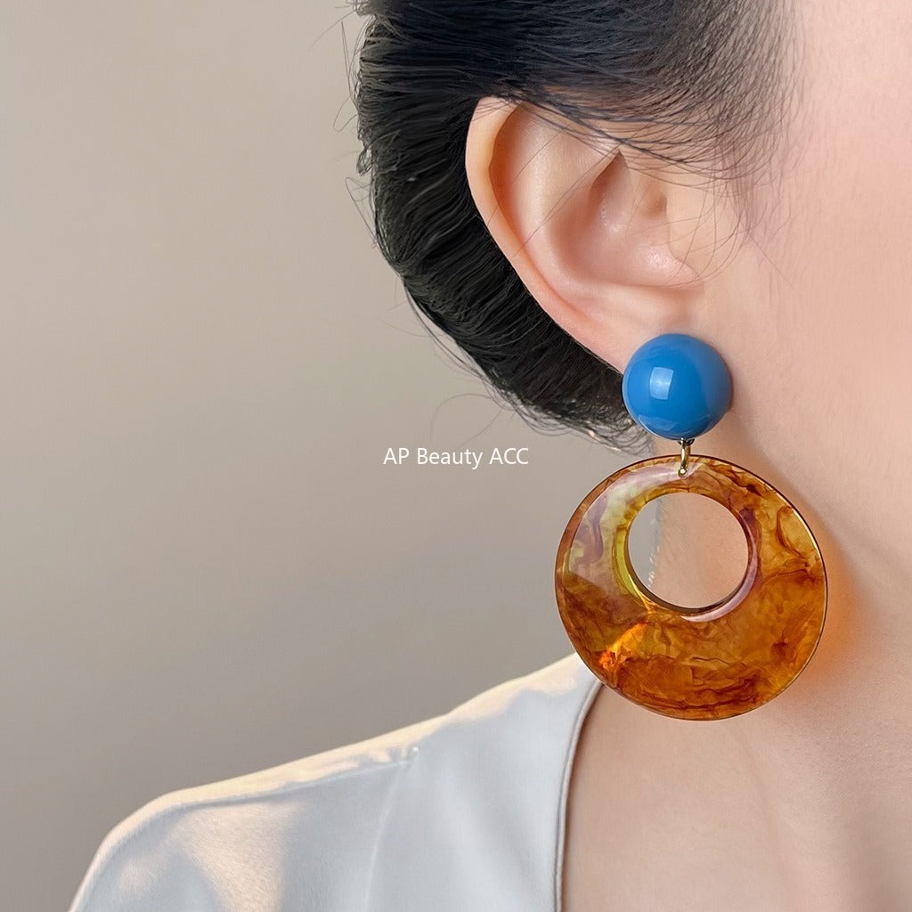 C관 - 대형 원형 레진 블루 볼 핸드메이드 귀걸이 [7029] 25.11-1