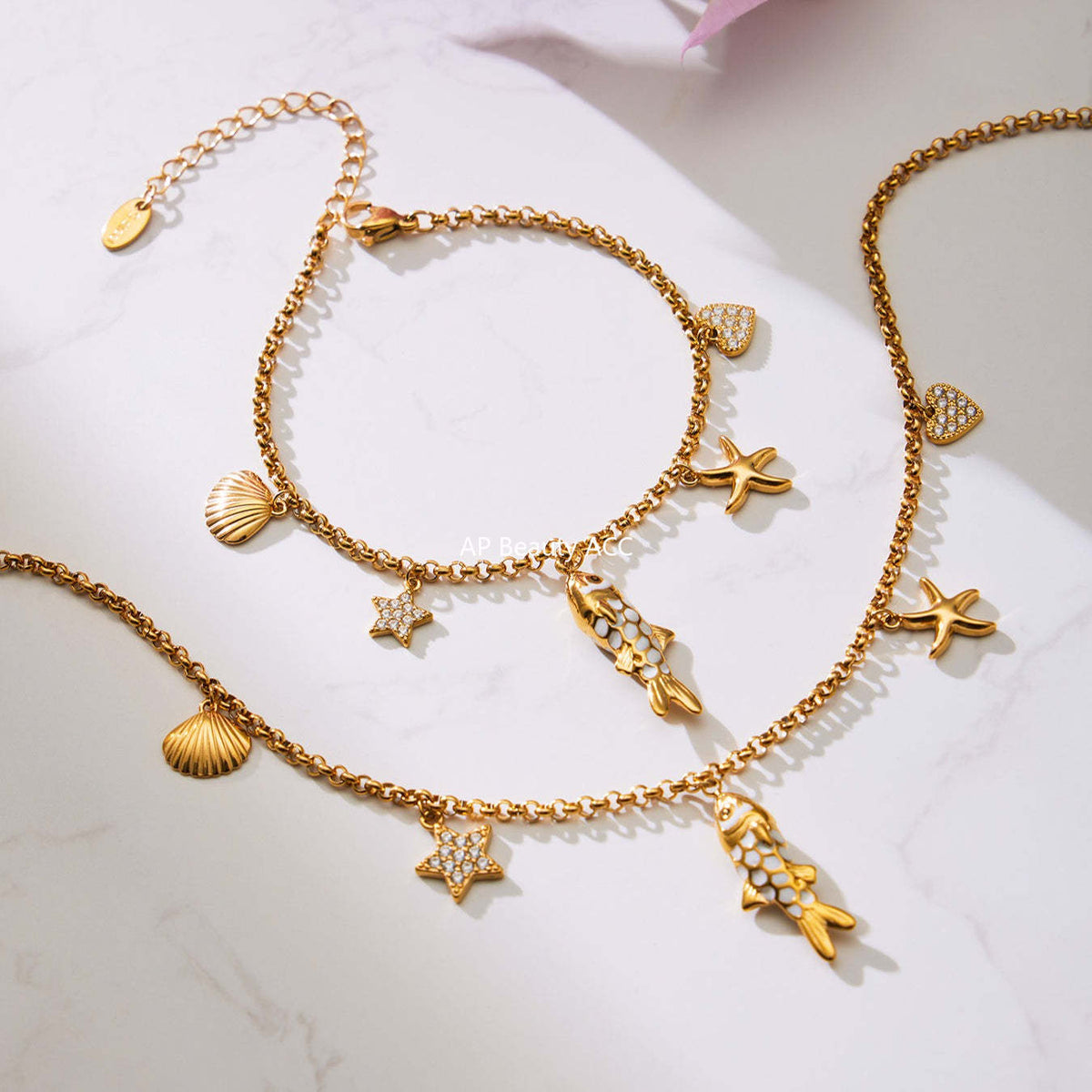 D관 - 스테인리스 스틸 별 물고기 큐빅 펜던트 목걸이 팔찌 [TXP484] 25.11-4