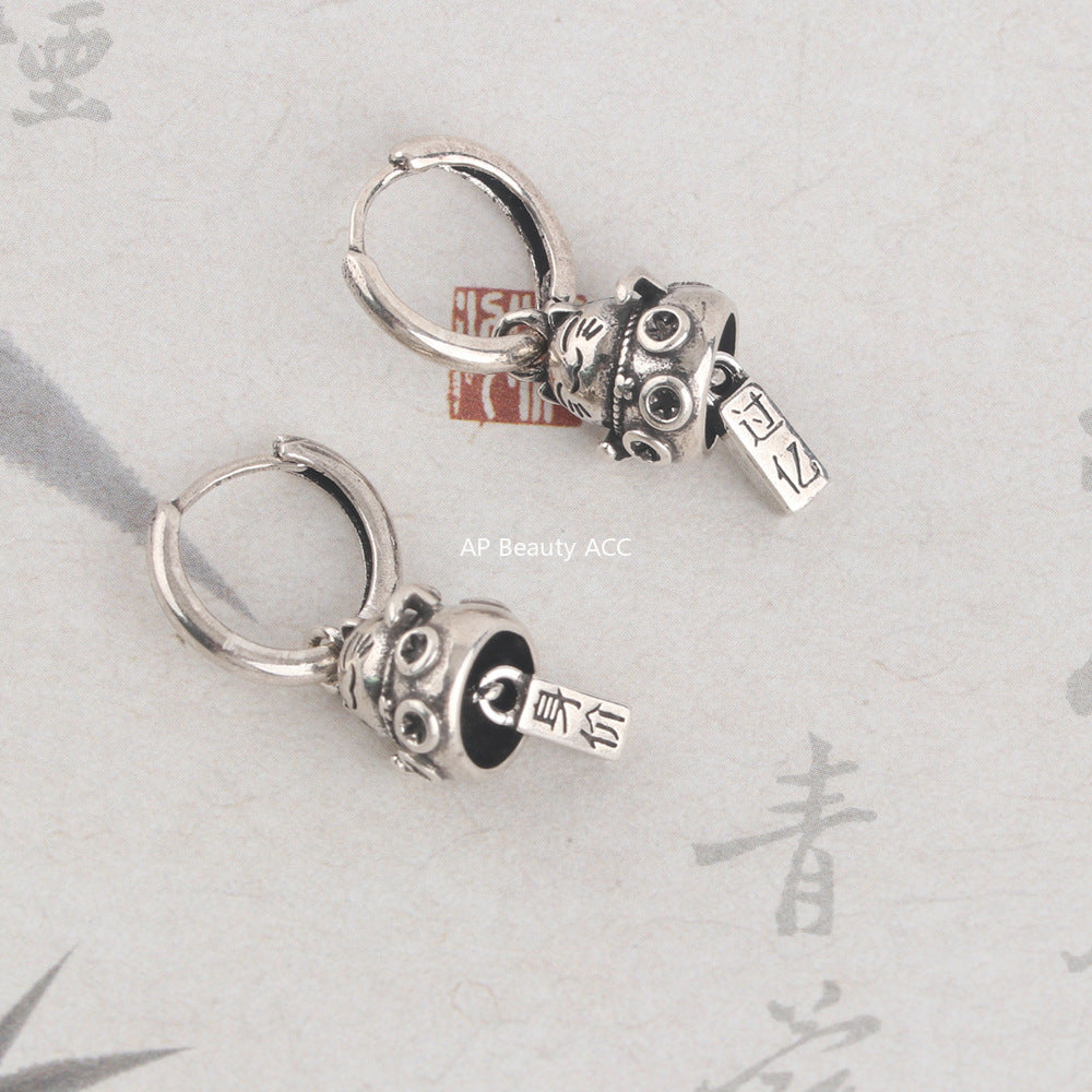 G관 - 실버색 복고양이 펜던트 링 귀걸이 [ES976] 25.10-1