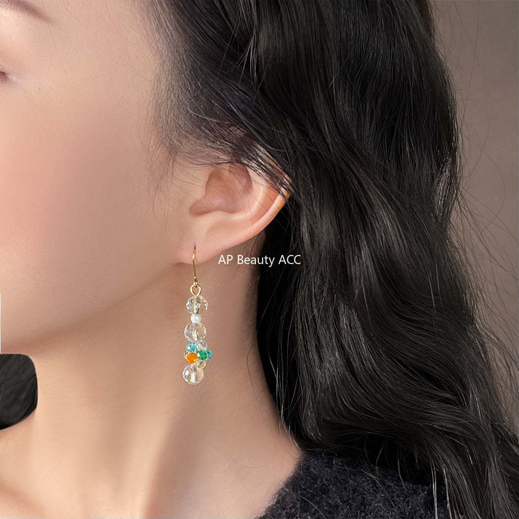 C관 - 핸드메이드 글래스 크리스탈 비즈 롱 태슬 귀걸이 [5479] 25.02-1