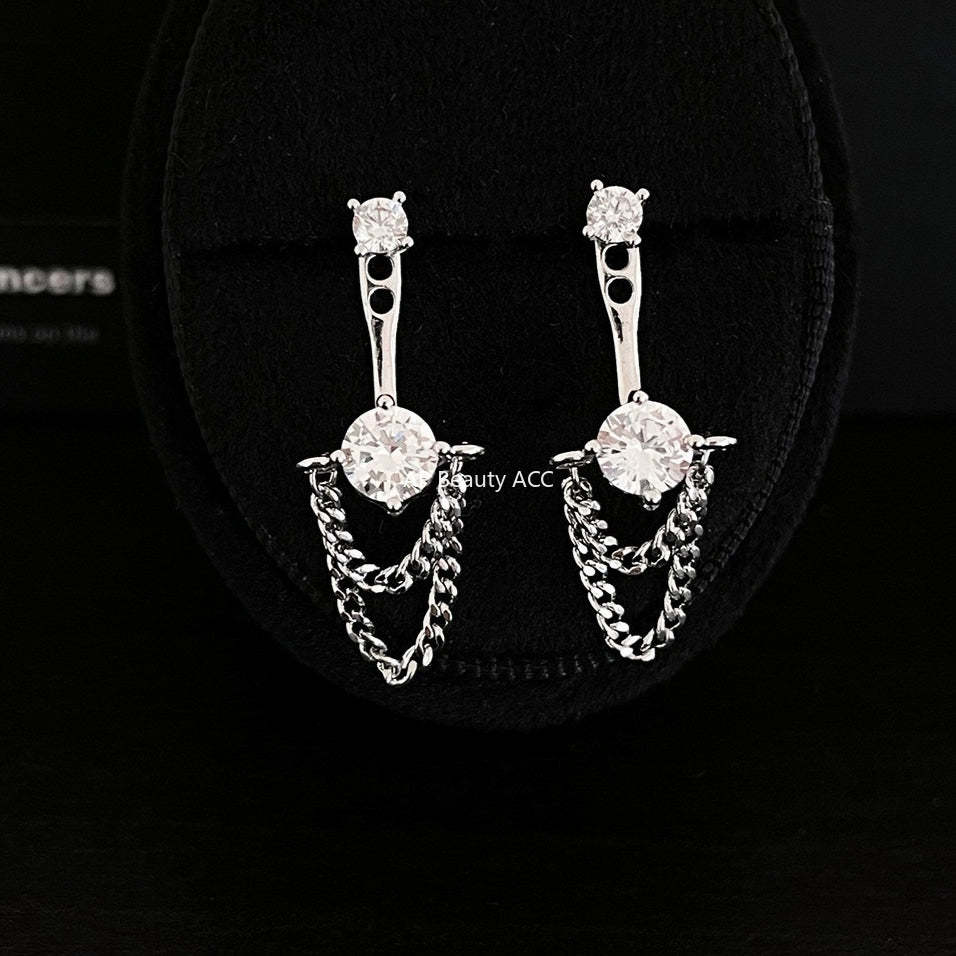 A관 - 티타늄 스틸 큐빅 체인 드롭 투웨이 귀걸이 [EH-4193] 25.10-4