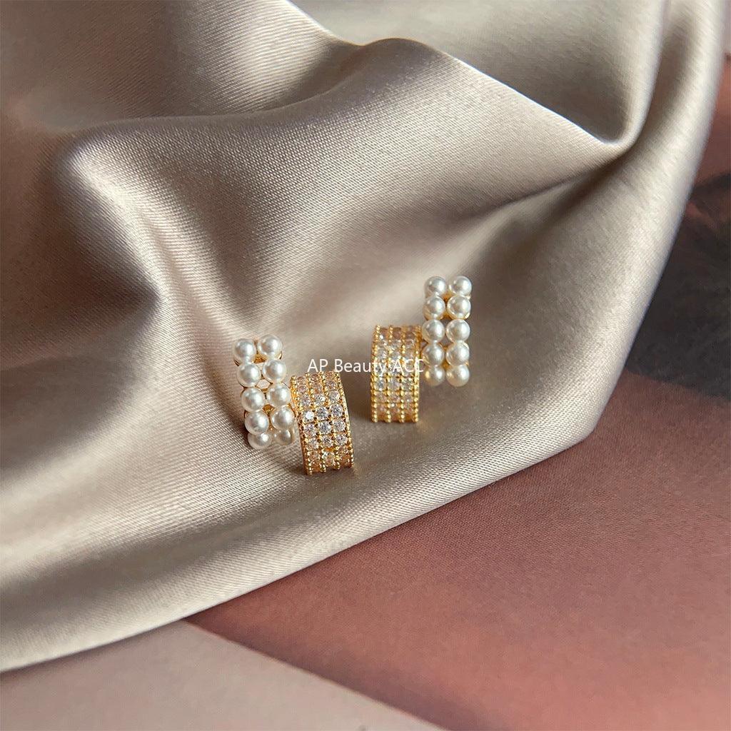 C관 - 미니 큐빅 장식 고급스러운 14K 도금 기하학적 은침 귀걸이 [3637] 24.03-4