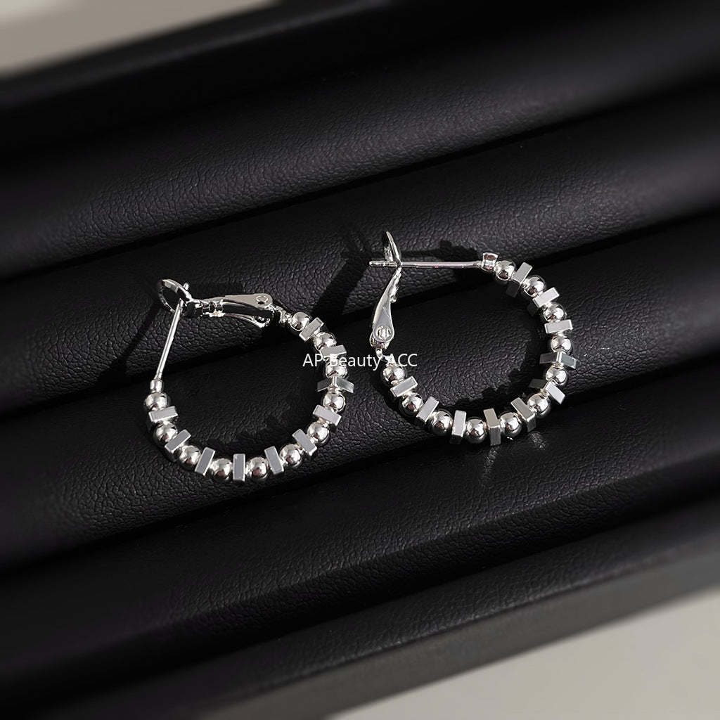 C관 - 14K 도금 텍스처 실버 링 은침 귀걸이 [5737-5738] 25.03-3