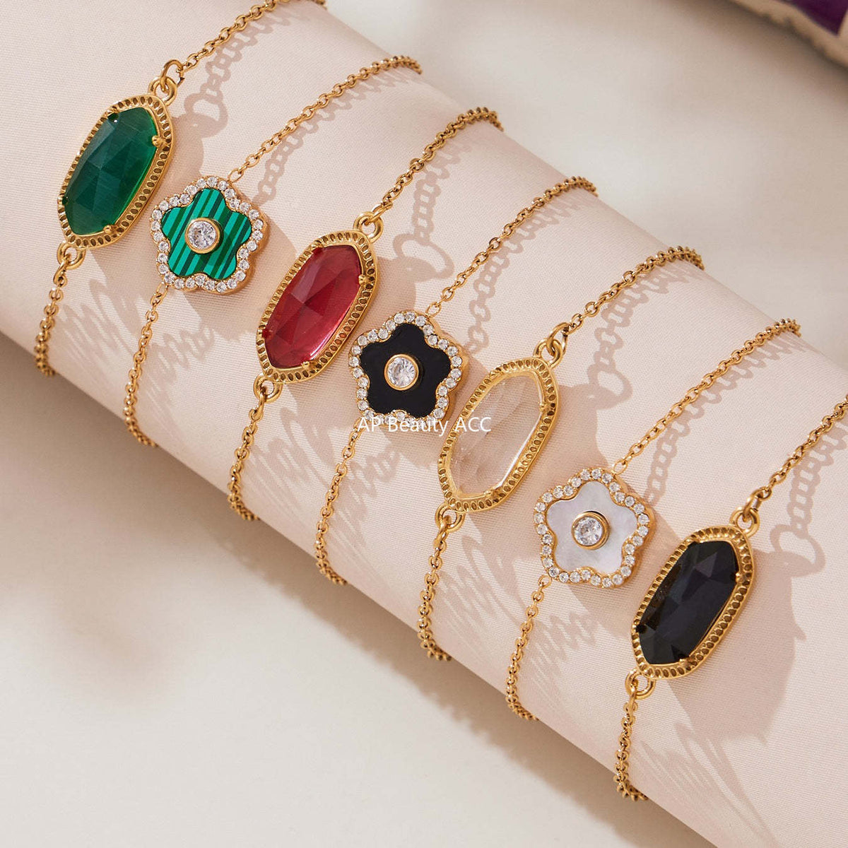 D관 - 스테인리스 스틸 크리스탈 큐브 플라워 큐빅 펜던트 목걸이 팔찌 [TXP453] 25.10-4